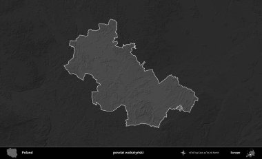 powiat wolsztynski. Polonya 'nın idari bölgesi kararmış bir gri tonlama yükseklik haritasına vurgulandı ve özetlendi