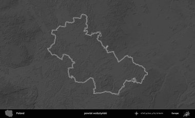 powiat wolsztynski. Polonya 'nın idari bölgesini gri ölçekli bir yükseklik haritasında özetledim