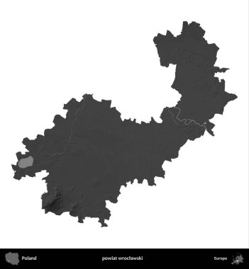powiat wroclawski. Polonya 'nın idari bölgesi gri ölçekli yükseklik haritasında beyaza izole edildi
