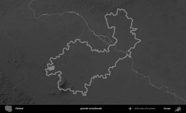 powiat wroclawski. Polonya 'nın idari bölgesini gri ölçekli bir yükseklik haritasında özetledim