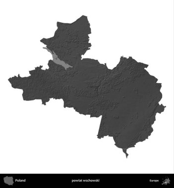 powiat wschowski. Polonya 'nın idari bölgesi gri ölçekli yükseklik haritasında beyaza izole edildi