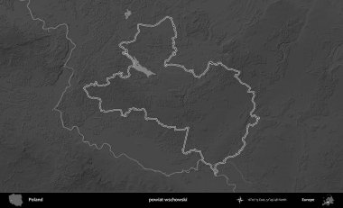 powiat wschowski. Polonya 'nın idari bölgesini gri ölçekli bir yükseklik haritasında özetledim
