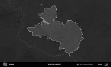powiat wschowski. Polonya 'nın idari bölgesi kararmış bir gri tonlama yükseklik haritasına vurgulandı ve özetlendi