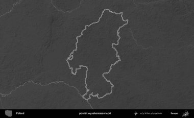 powiat wysokomazowiecki. Polonya 'nın idari bölgesini gri ölçekli bir yükseklik haritasında özetledim