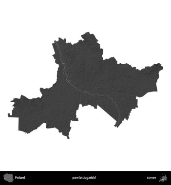 powiat zaganski. Polonya 'nın idari bölgesi gri ölçekli yükseklik haritasında beyaza izole edildi