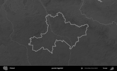 powiat zaganski. Polonya 'nın idari bölgesini gri ölçekli bir yükseklik haritasında özetledim