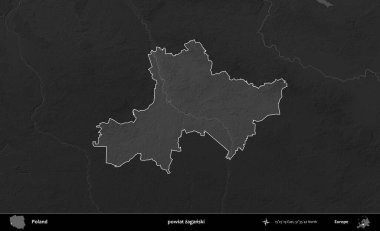 powiat zaganski. Polonya 'nın idari bölgesi kararmış bir gri tonlama yükseklik haritasına vurgulandı ve özetlendi