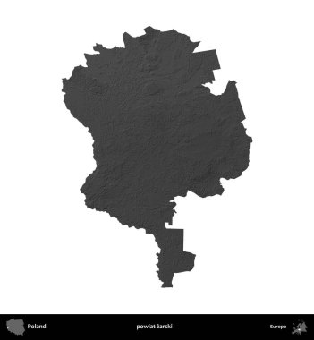 powiat zarski. Polonya 'nın idari bölgesi gri ölçekli yükseklik haritasında beyaza izole edildi