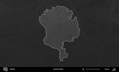 powiat zarski. Polonya 'nın idari bölgesi kararmış bir gri tonlama yükseklik haritasına vurgulandı ve özetlendi