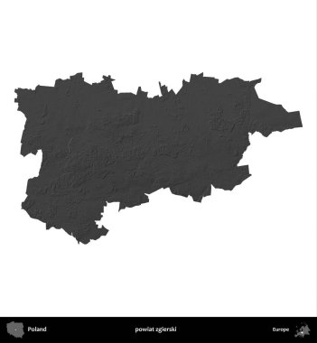 powiat zgierski. Polonya 'nın idari bölgesi gri ölçekli yükseklik haritasında beyaza izole edildi