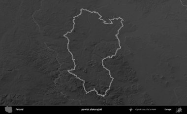 powiat zlotoryjski. Polonya 'nın idari bölgesini gri ölçekli bir yükseklik haritasında özetledim