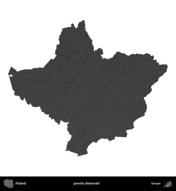 powiat zlotowski. Polonya 'nın idari bölgesi gri ölçekli yükseklik haritasında beyaza izole edildi