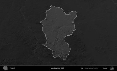 powiat zlotoryjski. Polonya 'nın idari bölgesi kararmış bir gri tonlama yükseklik haritasına vurgulandı ve özetlendi