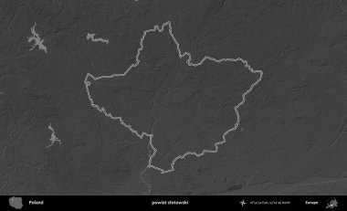 powiat zlotowski. Polonya 'nın idari bölgesini gri ölçekli bir yükseklik haritasında özetledim