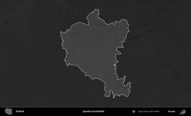 powiat zurominski. Polonya 'nın idari bölgesi kararmış bir gri tonlama yükseklik haritasına vurgulandı ve özetlendi