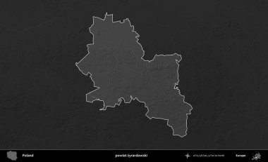 powiat zyrardowski. Polonya 'nın idari bölgesi kararmış bir gri tonlama yükseklik haritasına vurgulandı ve özetlendi
