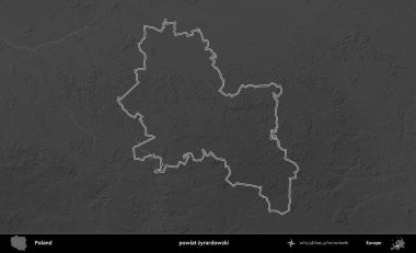 powiat zyrardowski. Polonya 'nın idari bölgesini gri ölçekli bir yükseklik haritasında özetledim