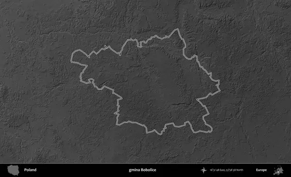 gmina Bobolice. Polonya 'nın idari bölgesini gri ölçekli bir yükseklik haritasında özetledim
