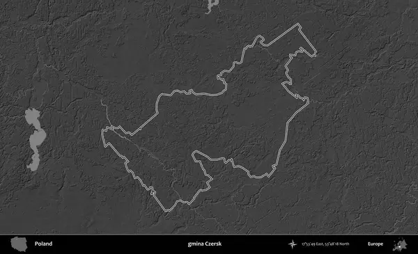 gmina Czersk. Polonya 'nın idari bölgesini gri ölçekli bir yükseklik haritasında özetledim