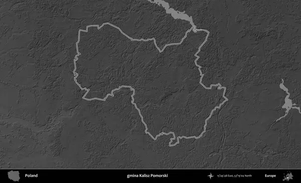 gmina Kalisz Pomorski. Polonya 'nın idari bölgesini gri ölçekli bir yükseklik haritasında özetledim