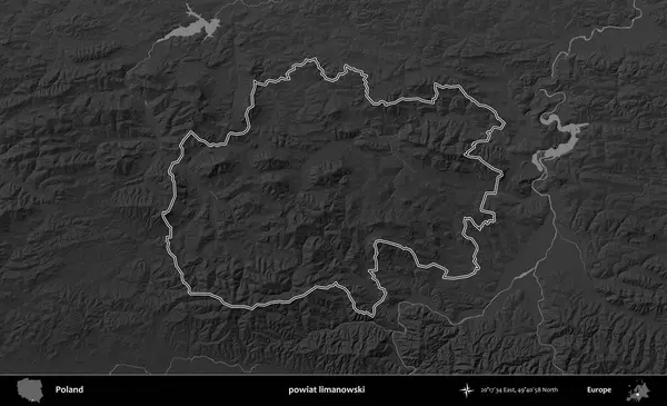 powiat limanowski. Polonya 'nın idari bölgesini gri ölçekli bir yükseklik haritasında özetledim