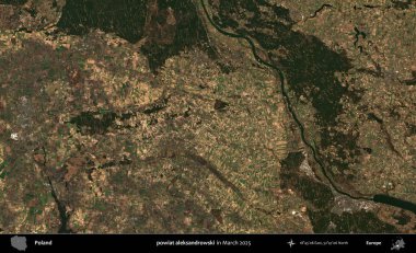 Powiat aleksanhipski. Copernicus Sentinel 'in Mart 2025' te çekilmiş uydu görüntüsü üzerine Polonya 'nın idari bölgesi