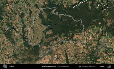 powiat augustowski. Eylül 2024 'te çekilen Kopernik Nöbetçi karolarından oluşan bir uydu görüntüsünde Polonya' nın idari bölgesinin ana hatları belirlendi