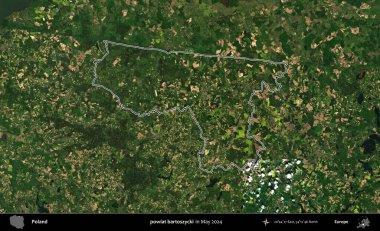 powiat bartoszycki. Mayıs 2024 'te çekilen Kopernik Nöbetçi karolarından oluşan bir uydu görüntüsünde Polonya' nın idari bölgesinin ana hatları belirlendi