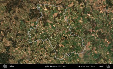 gmina Bartoszyce. Polonya 'nın idari bölgesini Nisan 2019' da çekilen Kopernik Nöbetçi karolarından oluşan bir uydu görüntüsüne göre özetledik.