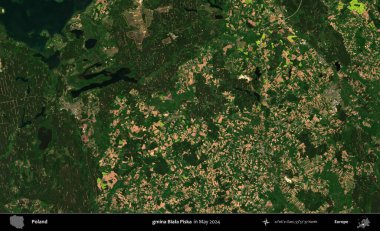 gmina Biala Piska. Mayıs 2024 'te Copernicus Sentinel karolarından oluşan uydu görüntüsü üzerine Polonya' nın idari bölgesi