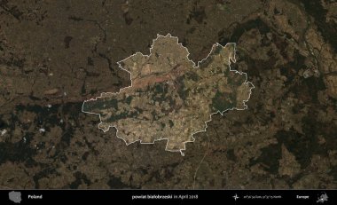 powiat bialobrzeski. Polonya 'nın idari alanı, Nisan 2018' de çekilen Kopernik Nöbetçi karolarından oluşan koyu renkli bir uydu görüntüsü üzerine vurgulandı ve özetlendi