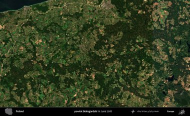 powiat bialogardzki. Copernicus Sentinel 'in Haziran 2018' de çekilmiş uydu görüntüsü üzerine Polonya 'nın idari bölgesi