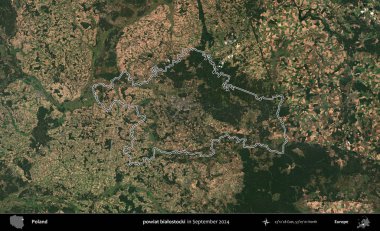 powiat bialostocki. Eylül 2024 'te çekilen Kopernik Nöbetçi karolarından oluşan bir uydu görüntüsünde Polonya' nın idari bölgesinin ana hatları belirlendi