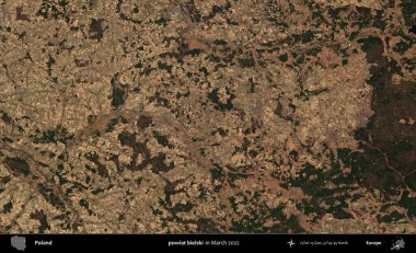 powiat bielski. Copernicus Sentinel 'in Mart 2022' de çekilmiş uydu görüntüsü üzerine Polonya 'nın idari bölgesi.