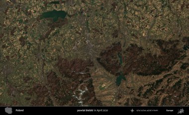 powiat bielski. Nisan 2020 'de Copernicus Sentinel karolarından oluşan bir uydu görüntüsü üzerine Polonya' nın idari bölgesi