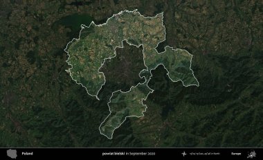 powiat bielski. Polonya 'nın idari alanı, Eylül 2020' de çekilen Kopernik Nöbetçi karolarından oluşan koyu renkli bir uydu görüntüsü üzerine vurgulandı ve özetlendi