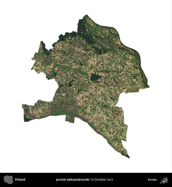 Powiat aleksanhipski. Polonya 'nın idari bölgesi, Ekim 2017' de çekilen Kopernik Nöbetçi karolarından oluşan bir uydu görüntüsü üzerinde beyaza izole edildi.