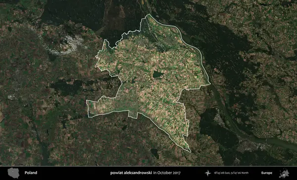 Powiat aleksanhipski. Polonya 'nın idari alanı, Ekim 2017' de çekilen Kopernik Nöbetçi karolarından oluşan koyu renkli bir uydu görüntüsü üzerine vurgulandı ve özetlendi