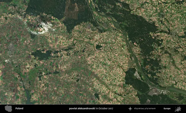 Powiat aleksanhipski. Polonya 'nın idari bölgesi, Ekim 2017' de çekilen Kopernik Sentinel karolarından oluşan bir uydu görüntüsü üzerine kurulmuştur.