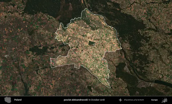 Powiat aleksanhipski. Polonya 'nın idari alanı, Ekim 2018' de çekilen Kopernik Nöbetçi karolarından oluşan koyu renkli bir uydu görüntüsü üzerine vurgulandı ve özetlendi
