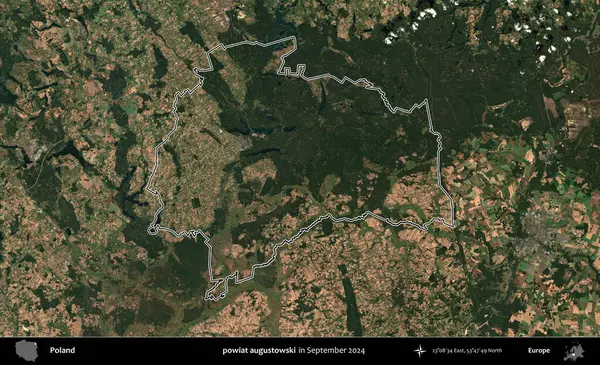 powiat augustowski. Eylül 2024 'te çekilen Kopernik Nöbetçi karolarından oluşan bir uydu görüntüsünde Polonya' nın idari bölgesinin ana hatları belirlendi