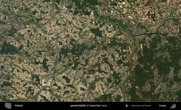powiat bialski. Eylül 2024 'te çekilen Kopernik Sentinel karolarından oluşan uydu görüntüsü üzerine Polonya' nın idari bölgesi