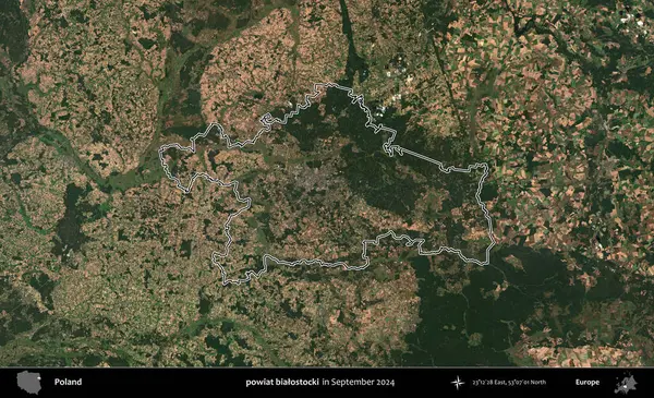 powiat bialostocki. Eylül 2024 'te çekilen Kopernik Nöbetçi karolarından oluşan bir uydu görüntüsünde Polonya' nın idari bölgesinin ana hatları belirlendi