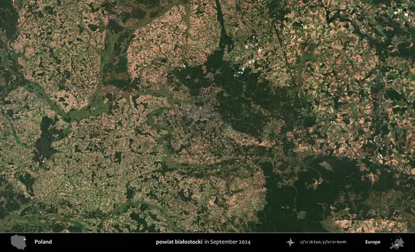 powiat bialostocki. Eylül 2024 'te çekilen Kopernik Sentinel karolarından oluşan uydu görüntüsü üzerine Polonya' nın idari bölgesi