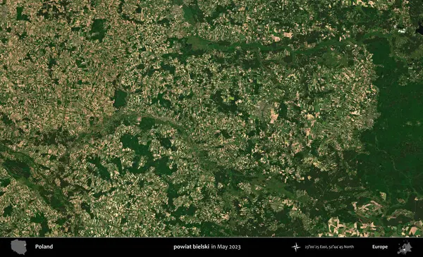 powiat bielski. Copernicus Sentinel 'in Mayıs 2023' te çekilmiş uydu görüntüsü üzerine Polonya 'nın idari bölgesi.