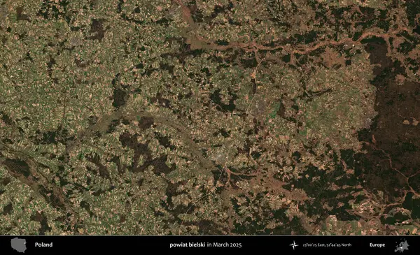powiat bielski. Copernicus Sentinel 'in Mart 2025' te çekilmiş uydu görüntüsü üzerine Polonya 'nın idari bölgesi