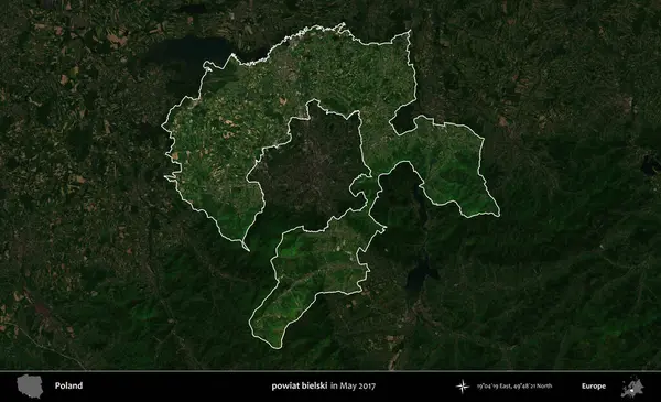 powiat bielski. Polonya 'nın idari alanı, Mayıs 2017' de çekilen Kopernik Nöbetçi karolarından oluşan koyu renkli bir uydu görüntüsü üzerinde vurgulandı ve özetlendi.