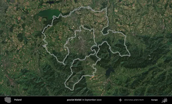 powiat bielski. Eylül 2020 'de çekilen Kopernik Nöbetçi karolarından oluşan bir uydu görüntüsü üzerine Polonya' nın idari bölgesinin ana hatlarını çizdim.