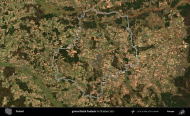 gmina Bielsk Podlaski. Polonya 'nın idari bölgesini, Ekim 2021' de çekilen Kopernik Nöbetçi karolarından oluşan bir uydu görüntüsüne göre özetledik.