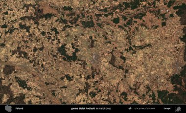 gmina Bielsk Podlaski. Copernicus Sentinel 'in Mart 2022' de çekilmiş uydu görüntüsü üzerine Polonya 'nın idari bölgesi.